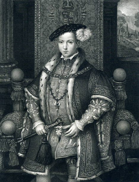 영국의 킹 에드워드 vi 19 세기 삽화 - tudor style king engraved image portrait stock illustrations