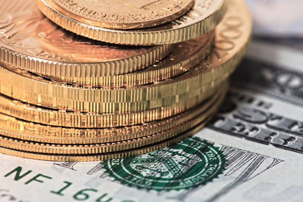 istock Closeup image of gold coins 1432926132