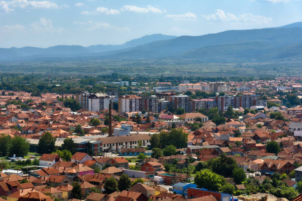 Panorama of the town of Pirot in eastern Serbia Pirot, Serbia -August 27, 2022: Panorama of the town of Pirot in eastern Serbia undivided highway stock pictures, royalty-free photos & images