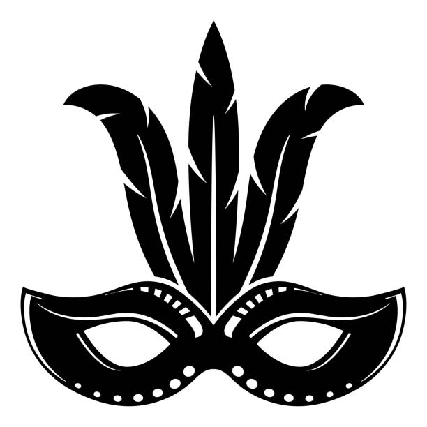 ilustrações de stock, clip art, desenhos animados e ícones de carnival mask black silhouette icon isolated on white background. mask with feathers - opera music mask carnival