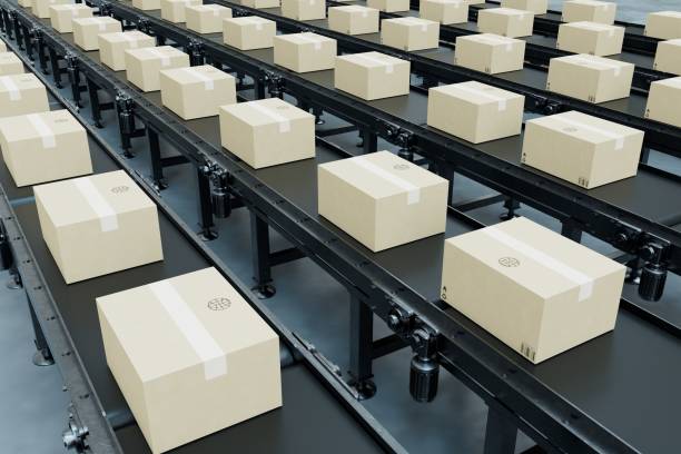 istock the concept of parcel packaging. rows of conveyors with boxes of parcels. 3D render 1432932613
