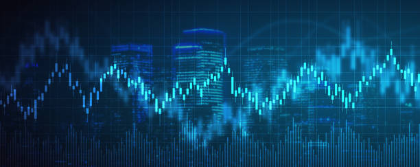 financial chart with uptrend line graph of stock market on cityscape background - stock market stock exchange city global finance imagens e fotografias de stock