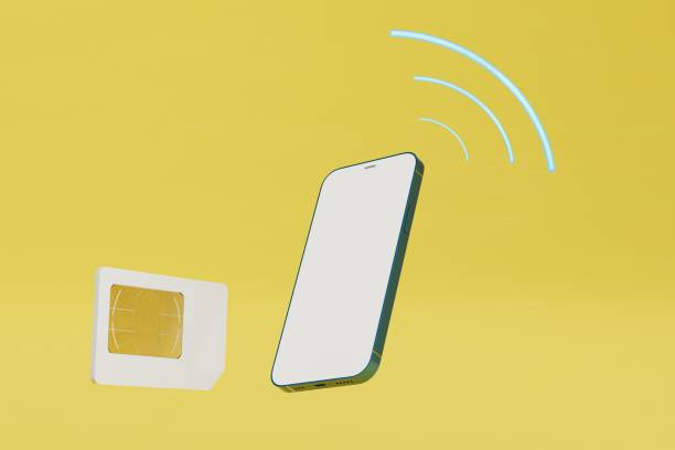 istock mobile Internet connection. smartphone, SIM card and Wi-Fi icon on a yellow background. 3D render 1432934715