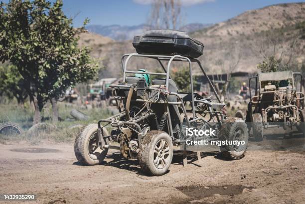 Quad Bike Riding In The Trial Area Extreme Sports Stock Photo - Download Image Now - 4x4, Adventure, Agricultural Field