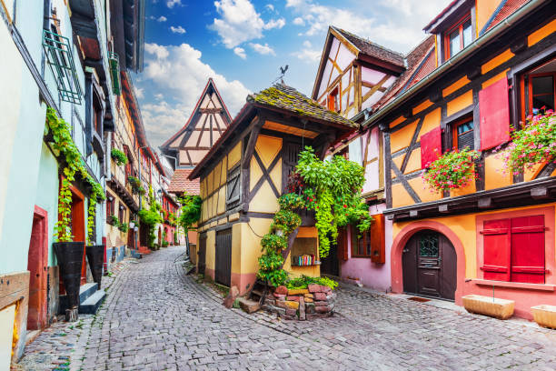 Eguisheim, France. most beautiful villages of Alsace. Eguisheim, France. One of the pearls of Alsace, an authentic fairytale place, most beautiful villages of France. ancient villages stock pictures, royalty-free photos & images