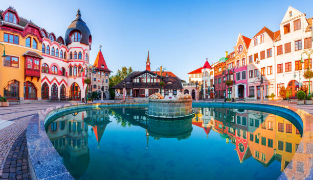 Komarno, Slovakia. Courtyard of Europe downtown square. Komarno, Slovakia. Panorama of Courtyard of Europe, historical architecture typical for particular parts of Europe. slavic culture stock pictures, royalty-free photos & images