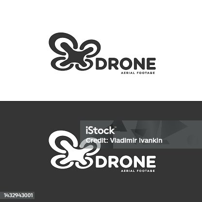 istock Set of drone and quadrocopter logo isolated on white and black background. Set of drone service and accessories labels, badges and design elements. Vector Illustration 1432943001