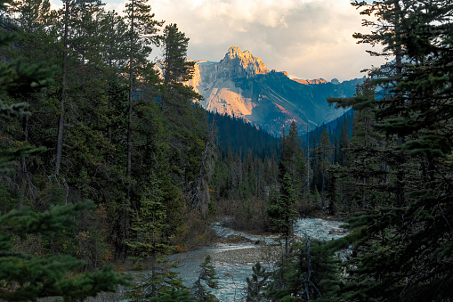 Cathedral Mountain from area around Takakkah Falls, Canadian Rockies