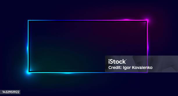 Neon Rectangular Frame With Shining Effects On A Dark Background Stock ...