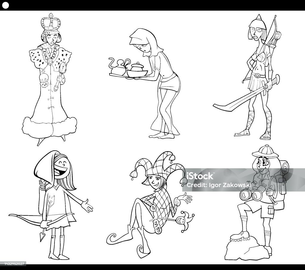 Ilustración de Dibujos Animados Mujer Cómica Personajes Conjunto Dibujo  Para Colorear y más Vectores Libres de Derechos de Adulto - iStock