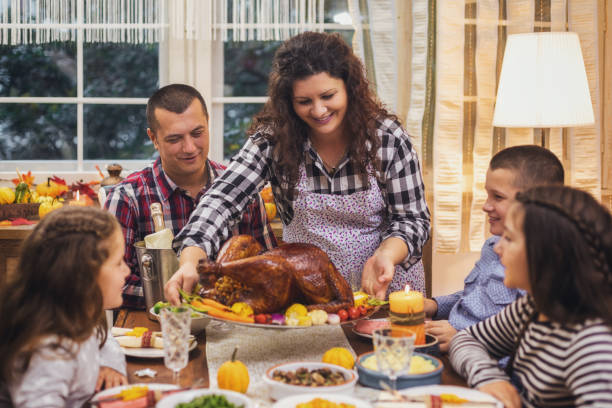 Serving Stuffed Turkey for Thanksgiving Day stock photo