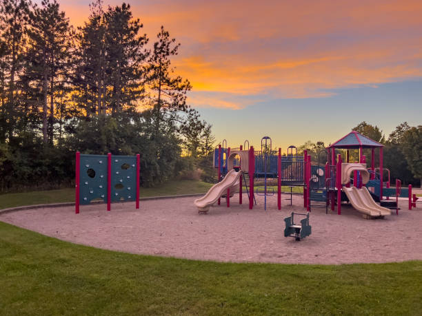 Playground at Highlands Park in Autumn, Woodbridge, Canada stock photo