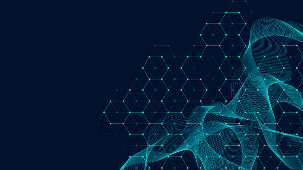 ilustrações, clipart, desenhos animados e ícones de linhas abstratas de tecnologia e pontos conectam fundo com hexágonos. grade hexágona. hexágonos conexão dados digitais e conceito de big data. visualização de dados digitais da hex. ilustração vetorial. - ciência