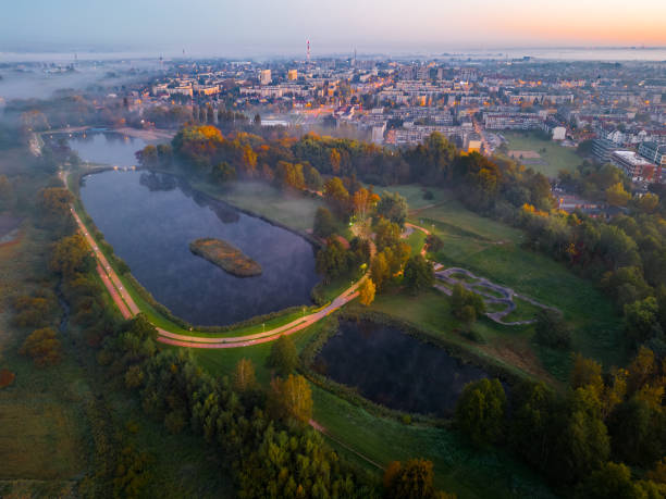 istock Public park called Lewityn in Pabianice City - view from drone 1432960484
