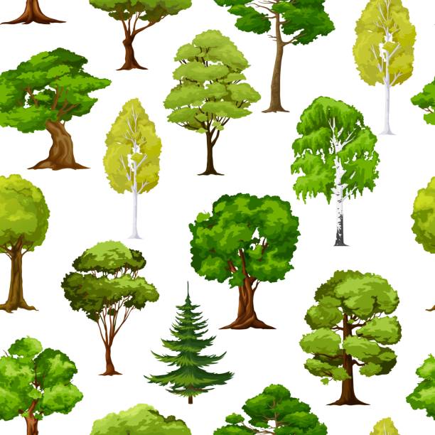漫画の森と庭木のシームレスなパターン - poplar tree illustrations点のイラスト素材／クリップアート素材／マンガ素材／アイコン素材