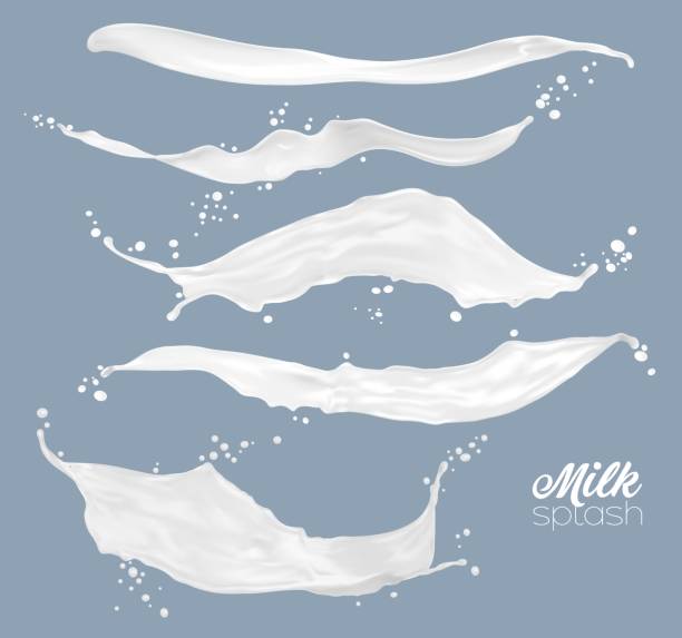 mleko, jogurt krem biała fala splash wirowy przepływ - drink close up dairy product flowing stock illustrations