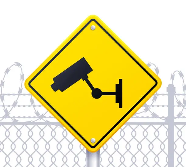 Vector illustration of Surveillance Camera and Barbed Wire Fence