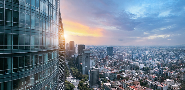 Panoramic skyline view of Mexico City business and Financial center close to Paseo De Reforma.