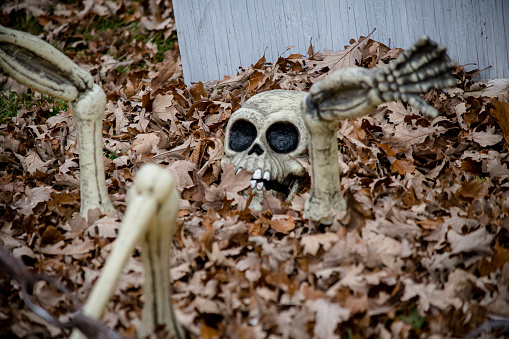 Cemetery Gate With Zombie Rising In Dark - Funny Skeletons Dance In Graveyard