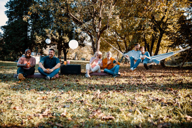 istock Friends in open home yard cinema 1432965920