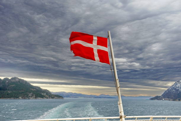 istock Danish flag in Norwegian fjord 1432970056