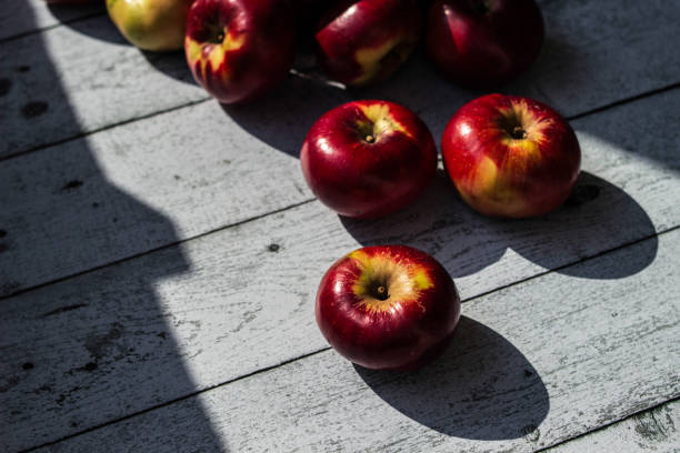 istock Red apples in wooden wicker basket 1432970274