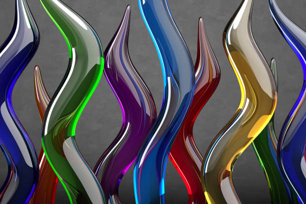 Creative abstract background of glass elements. Curved multicolored transparent tubes. Dramatic range. 3d illustration.