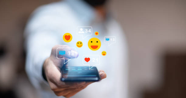 istock icons notifications from social networks on the virtual screen. 1432973692