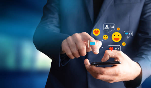 istock icons notifications from social networks on the virtual screen. 1432973697