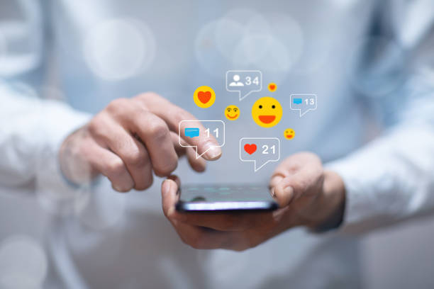 istock icons notifications from social networks on the virtual screen. 1432973698