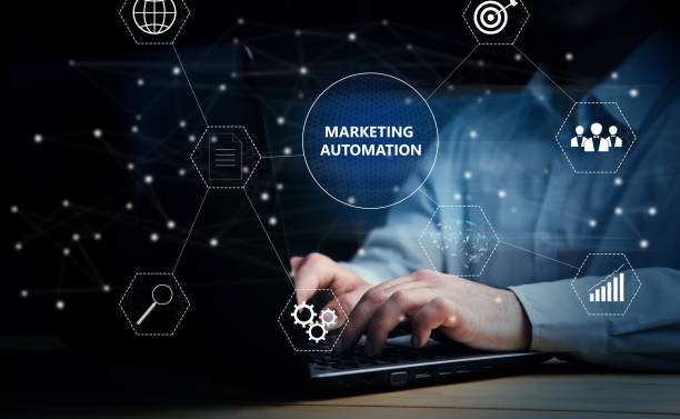 istock Marketing automation and icons on virtual screen. 1432973740
