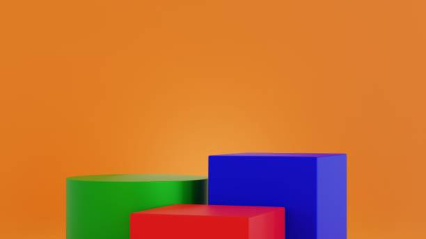 istock Empty multi color geometric shape podium geometric shape pedestal, product display presentation, 3D rendering. 1432975941
