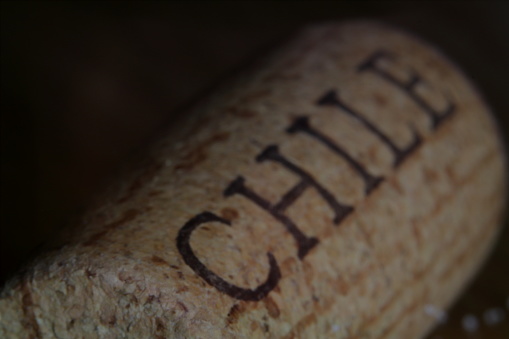 Macro of the word Chile written on a cork