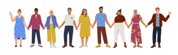 Vector illustration of Group of different people holding hands