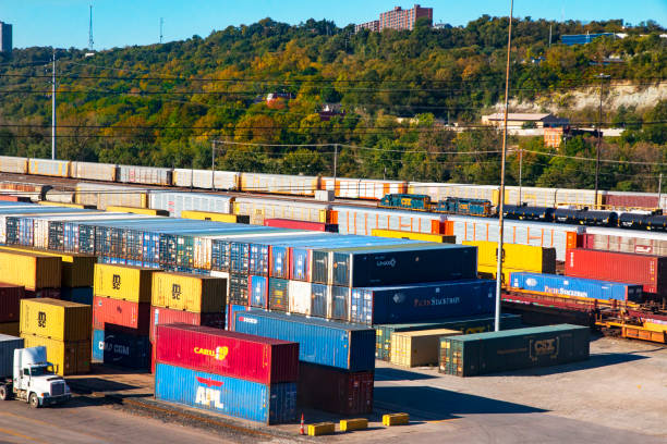 istock Cargo Container Distribution Sight with Railroad Yard in the Background 1432990566