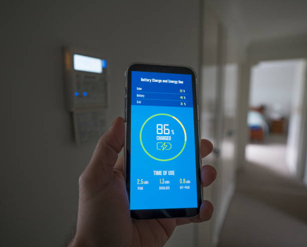 istock charging status of a home installed battery storage unit on a smartphone 1432998381