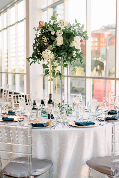 istock Table with Floral Arrangement at a Wedding Reception 1433001553