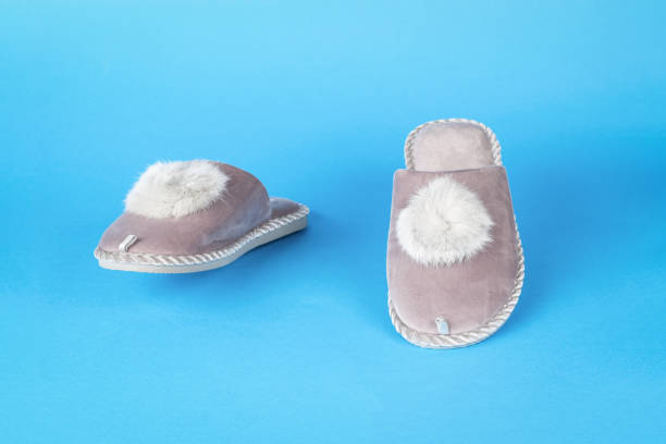 istock Front view of walking slippers on a blue background. 1433004359