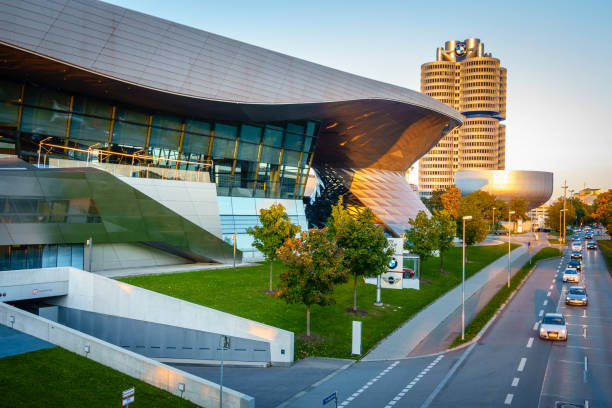 Munich, Germany, September 29, 2015: BMW showroom next to the headquarters building and the museum in Munich, Germany