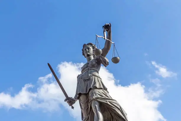 Lady Justice fountain at the Romerberg in Frankfurt, Germany