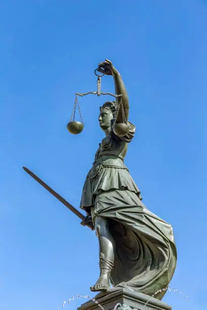 Lady Justice fountain at the Romerberg in Frankfurt, Germany