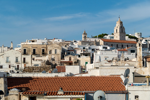 view to old town and church San Francesco in Vieste, Gargano, Puglia, Italy