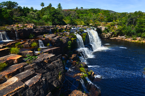 The Cachoeira Grande waterfall, on the outskirts of the Serra do Cipó National Park, Minas Gerais state, Brazil