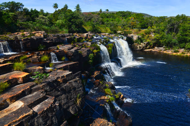 The Cachoeira Grande waterfall on the Serra do Cipó stock photo