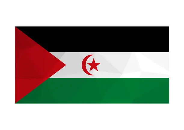 Vector illustration of Vector illustration. Official ensign of Sahrawi Arab Democratic Republic. National Western Sahara flag in red, green, black, white colors with star and crescent