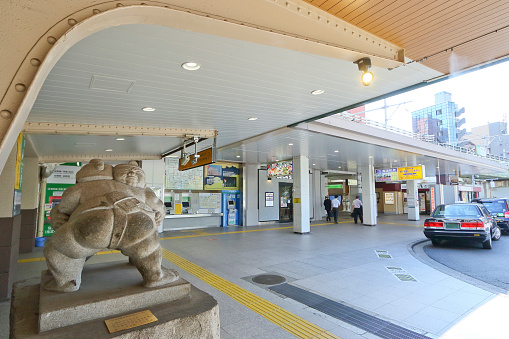 Sumida, Tokyo, Japan - September 28, 2020 - There is a sumo statue at Ryogoku Station, which is the nearest station to Ryogoku Kokugikan, which is famous for sumo matches.