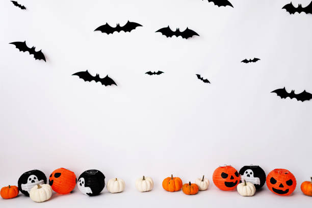 istock Halloween decorations on white background. Halloween concept 1433027361