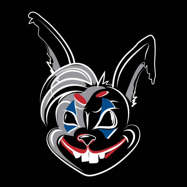 A bad rabbit, hand-drawn in doodle style. Hare joke rabbit. Crazy rabbit head. Stylization of an animal with human emotions. Symbol of the year. Vector illustration on black background. A bad rabbit, hand-drawn in doodle style. Hare joke rabbit. Crazy rabbit head. Stylization of an animal with human emotions. Symbol of the year. Vector illustration on black background crazy clown tattoos drawings stock illustrations