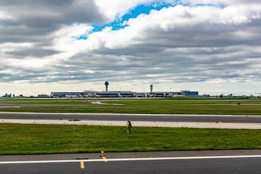 Airport runway in Toronto Pearson International Airport, Canada.