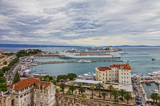 Split, Croatia - Oct 3, 2022: Cruise liner in sea port